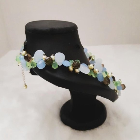 Chalcedony Smoky Peridot Fluorite Pearls Necklace - Picture 3 of 12
